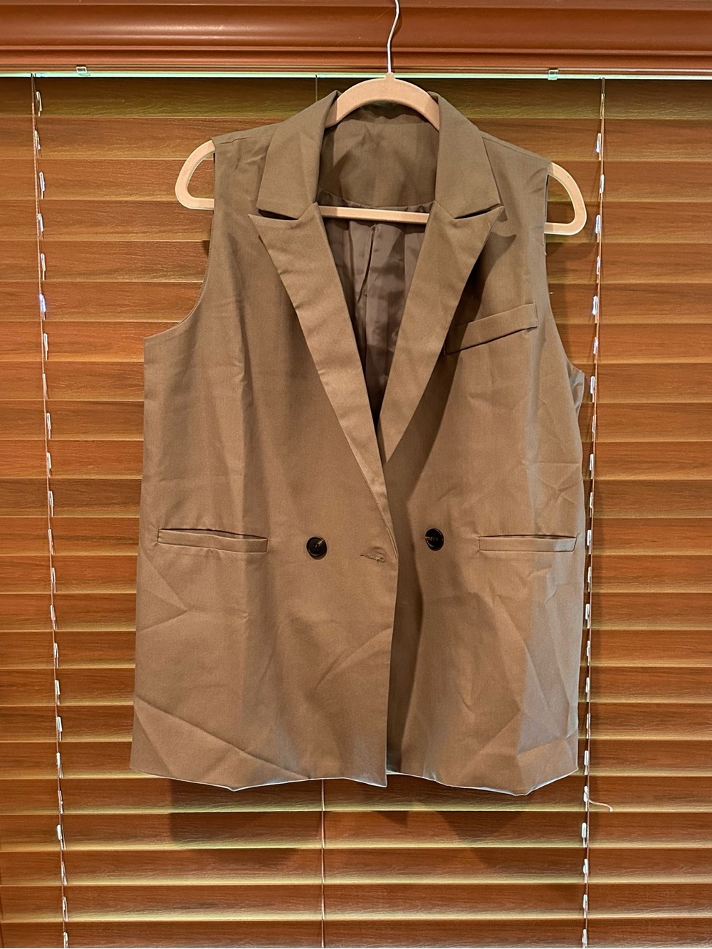 Sleeveless Double-Breasted Blazer Vest in Khaki